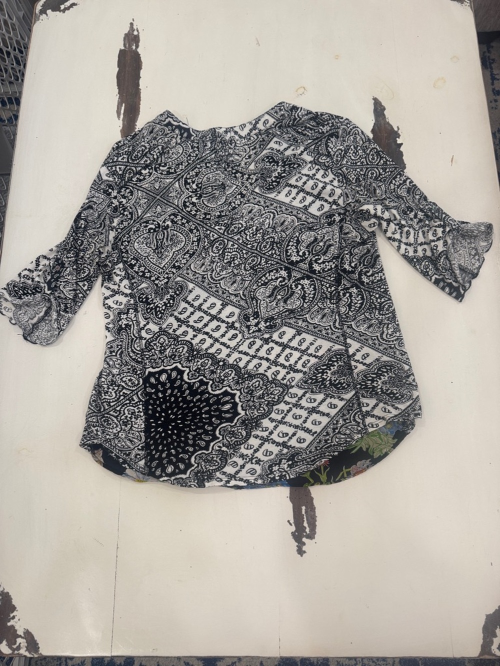 Anthropologie TINY Boho Floral Mixed Media 3/4 Sleeve Top Blouse L - Picture 4 of 9